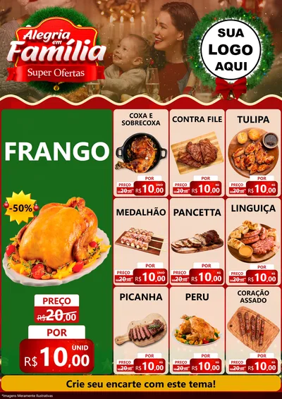 Modelo de Encarte para Encarte A4 Vertical com o tema Alegria Em Família - Super Ofertas para Assados