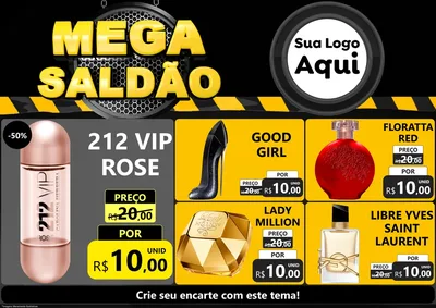Modelo de Encarte para Encarte A4 Horizontal com o tema Mega Saldão para Perfumes