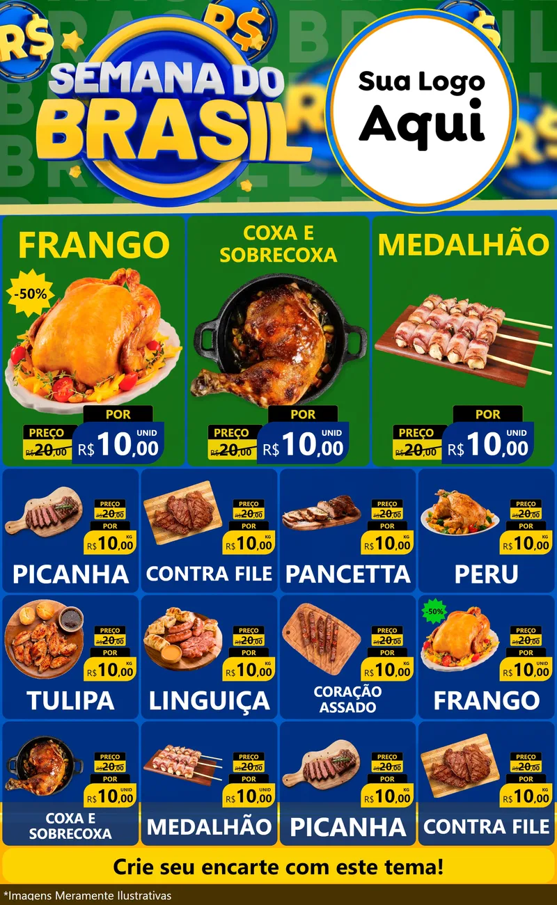 Modelo de Encarte para Encarte Grande com o tema Semana Do Brasil para Assados
