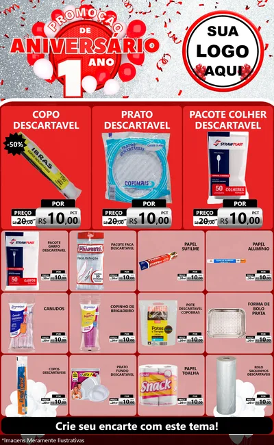 Modelo de Encarte para Encarte Grande com o tema Promoção de Aniversário - 1 Ano para Embalagens