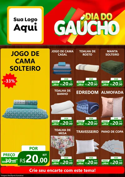 Modelo de Encarte para Encarte A4 Vertical com o tema Dia do Gaúcho para Cama, Mesa e Banho