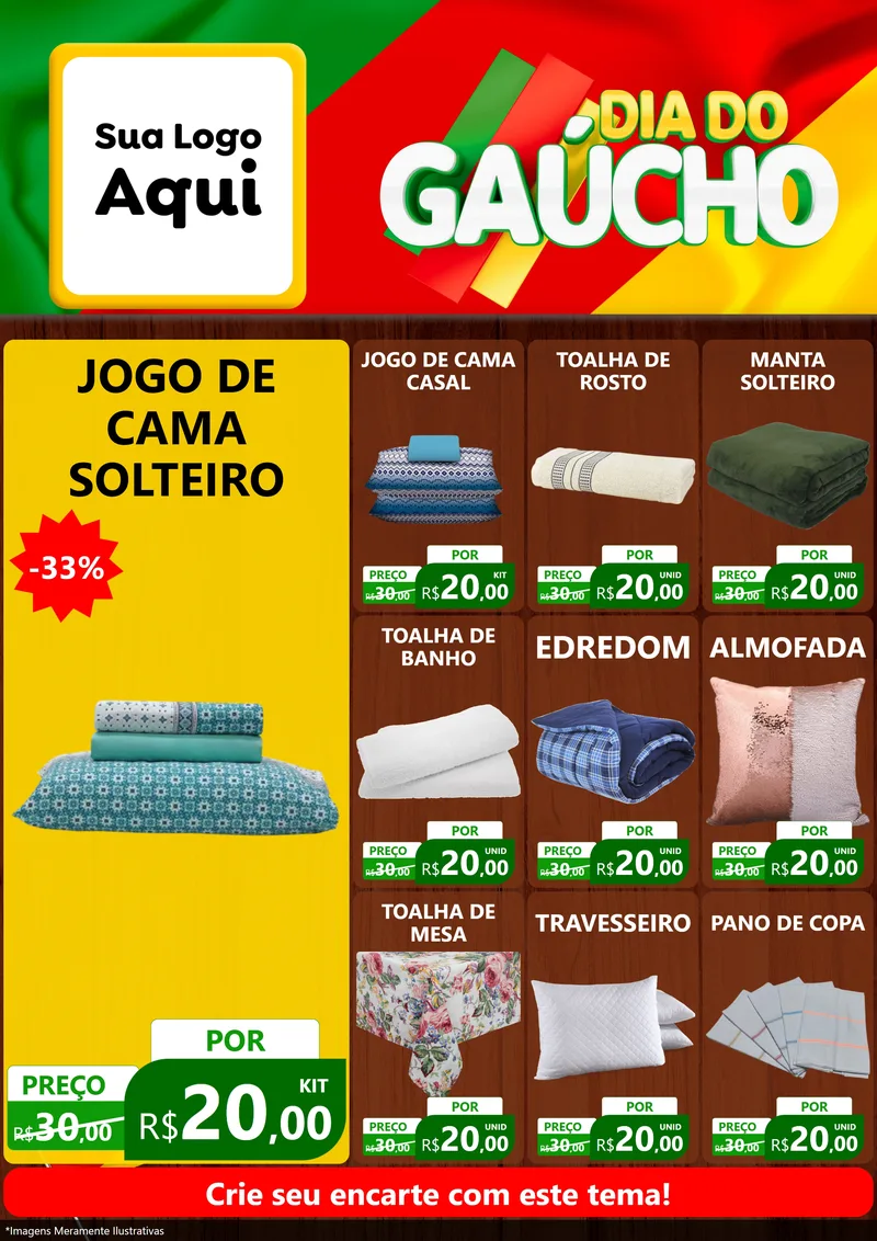 Modelo de Encarte para Encarte A4 Vertical com o tema Dia do Gaúcho para Cama, Mesa e Banho