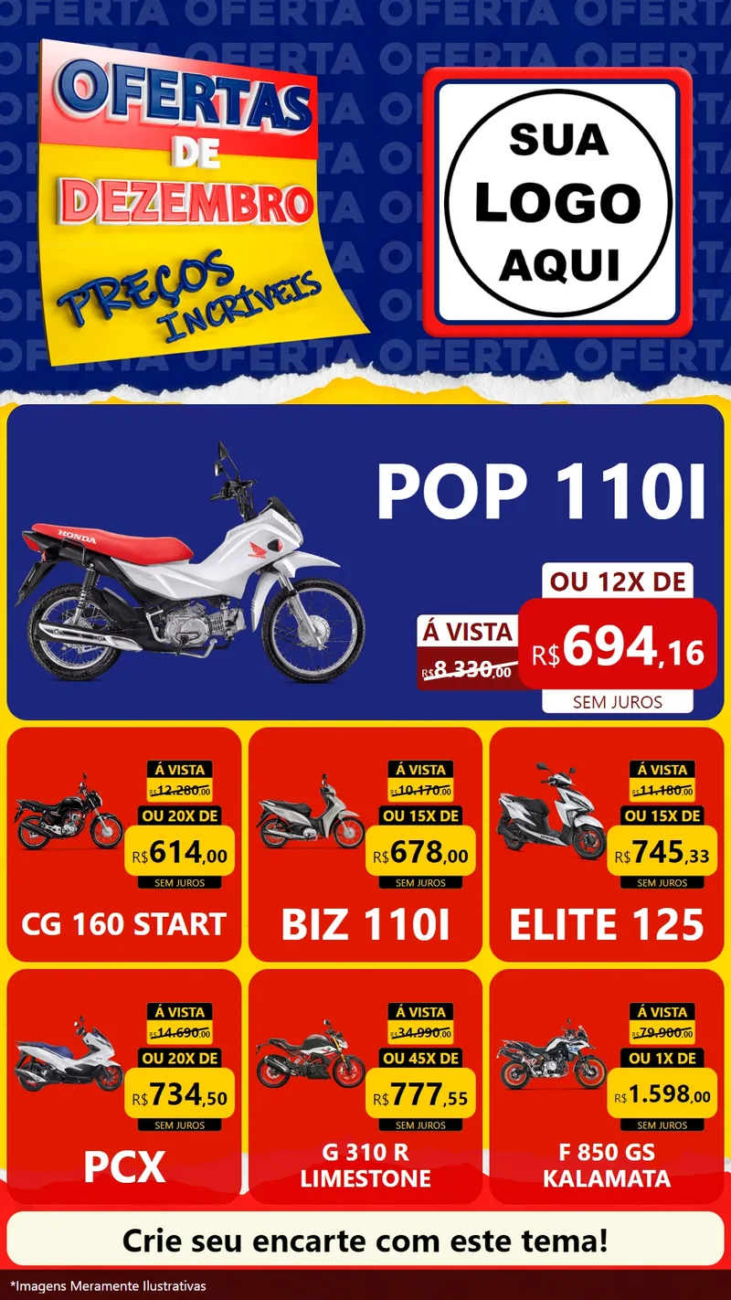 Modelo de Rede Social para Stories com o tema Ofertas de Dezembro - Preços Incríveis para Concessionaria de Motos