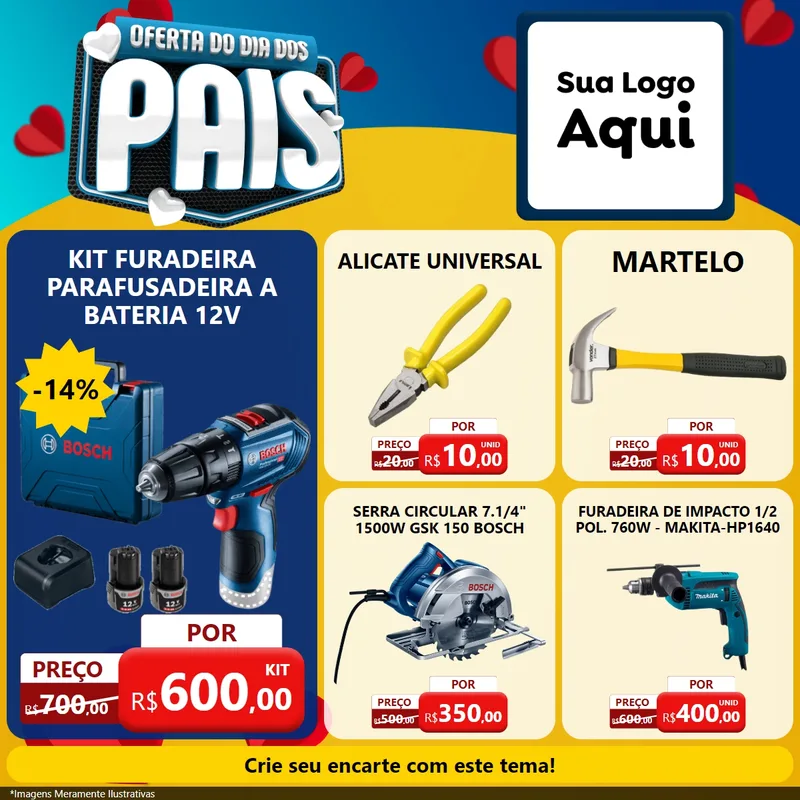 Modelo de Rede Social para Feed Facebook com o tema Oferta Do Dia Dos Pais para Maquinas e Ferramentas