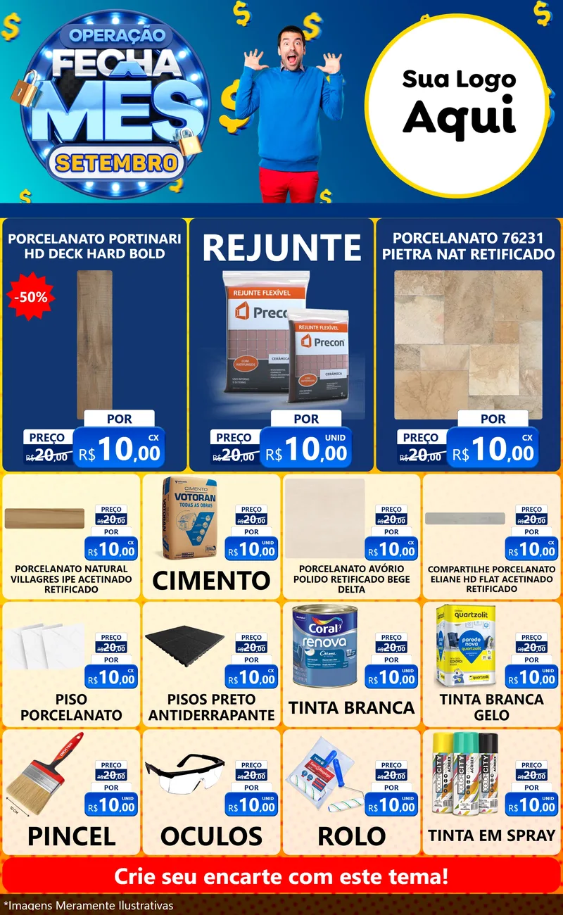 Modelo de Encarte para Encarte Grande com o tema Operação Fecha Mês Setembro para Pisos e revestimentos