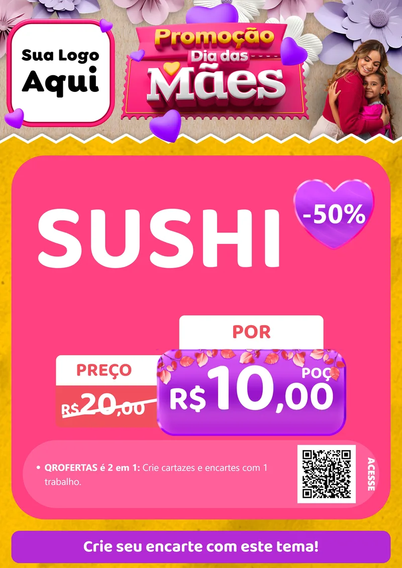 Modelo de Cartaz para Cartaz A4 Vertical com o tema Promoção Dia das Mães para Comida japonesa
