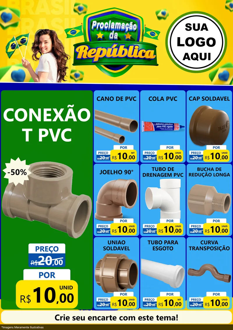 Modelo de Encarte para Encarte A4 Vertical com o tema Proclamação da República para Tubos e conexões