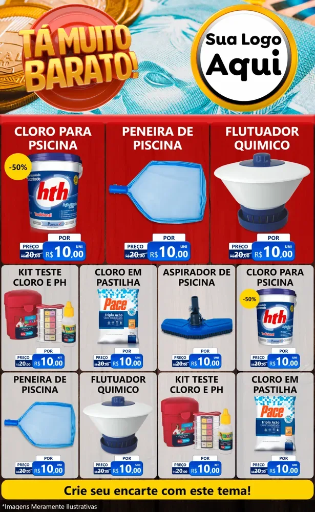 Modelo de Encarte para Encarte Grande com o tema Está Muito Barato para Produtos para Piscina