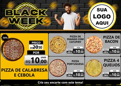 Modelo de Encarte para Encarte A4 Horizontal com o tema Black Week para Pizzaria