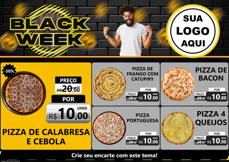 Modelo de Encarte para Encarte A4 Horizontal com o tema Black Week para Pizzaria