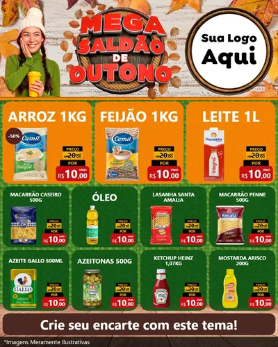 Modelo de Rede Social para Feed Instagram com o tema Mega Saldão de Outono para Supermercado