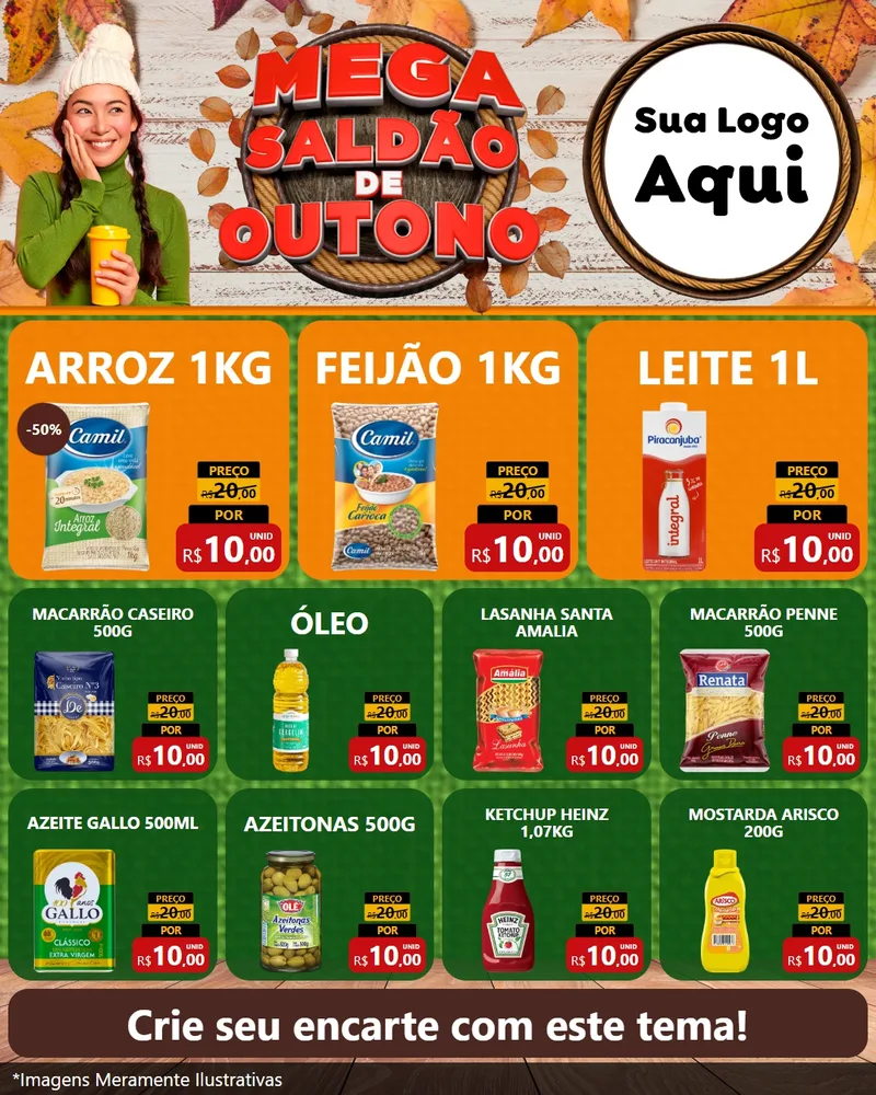 Modelo de Rede Social para Feed Instagram com o tema Mega Saldão de Outono para Supermercado