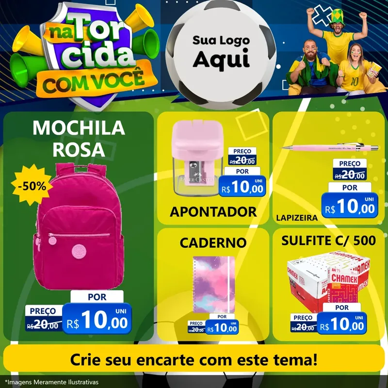 Modelo de Rede Social para Feed Facebook com o tema Na Torcida Com Você - Copa para Papelaria