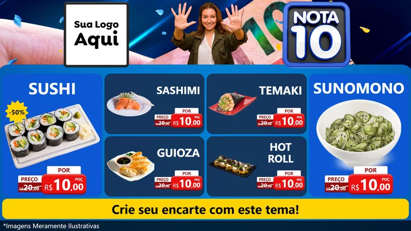Modelo de TV para TV Horizontal com o tema Nota 10 para Comida japonesa
