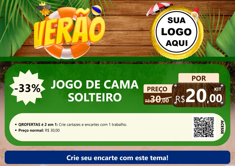 Modelo de Cartaz para Cartaz A4 Horizontal com o tema Verão para Cama, Mesa e Banho