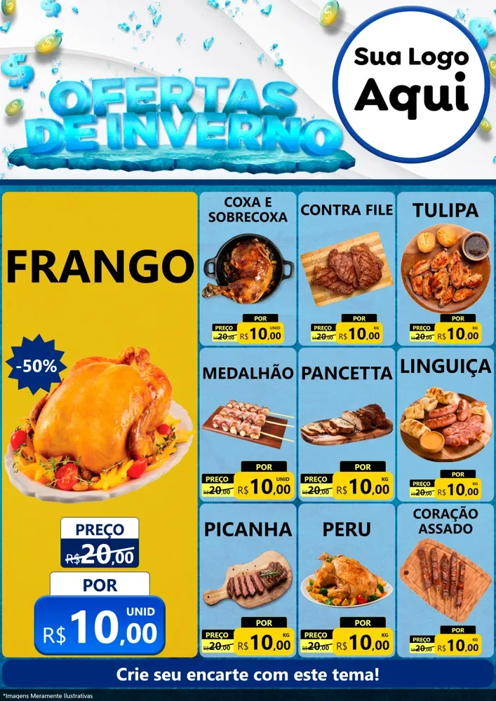 Modelo de Encarte para Encarte A4 Vertical com o tema Ofertas de Inverno para Assados