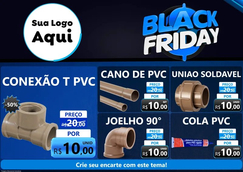 Modelo de Encarte para Encarte A4 Horizontal com o tema Black Friday para Tubos e conexões