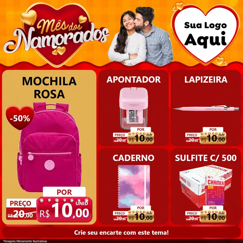 Modelo de Rede Social para Feed Facebook com o tema Mês dos Namorados para Papelaria
