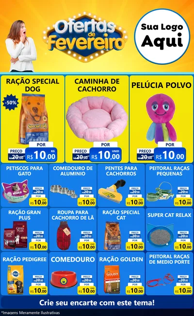 Modelo de Encarte para Encarte Grande com o tema Ofertas de Fevereiro para Pet Shop