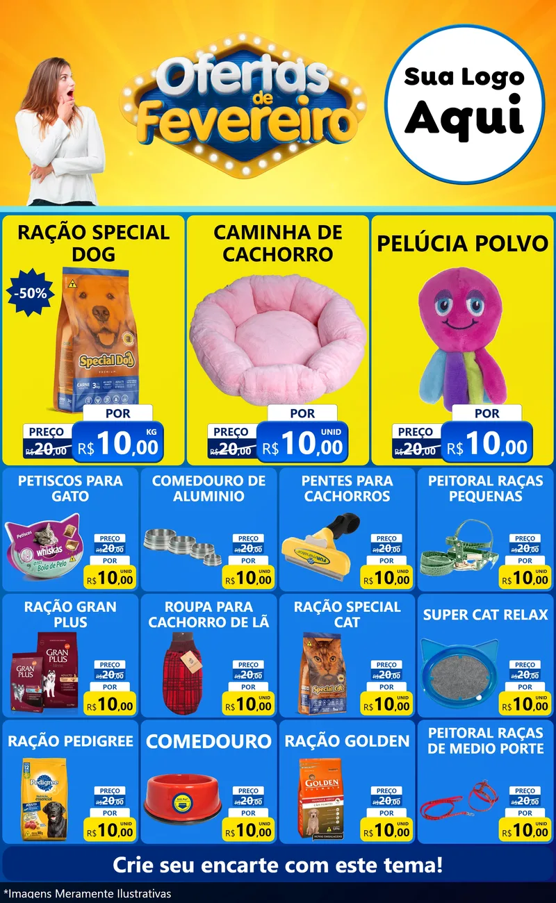 Modelo de Encarte para Encarte Grande com o tema Ofertas de Fevereiro para Pet Shop