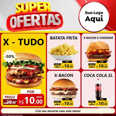 Modelo de Rede Social para Feed Facebook com o tema Super Ofertas para Hamburgueria
