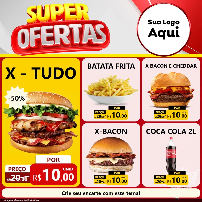 Modelo de Rede Social para Feed Facebook com o tema Super Ofertas para Hamburgueria