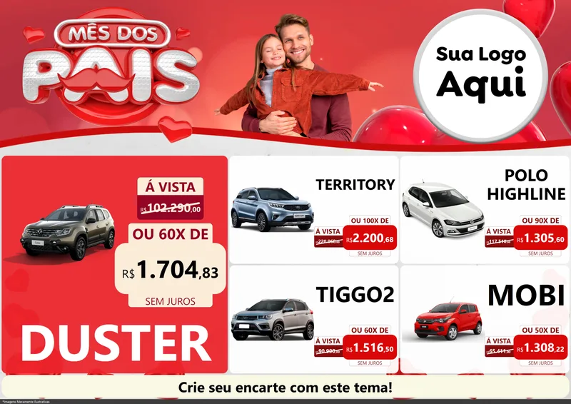 Modelo de Encarte para Encarte A4 Horizontal com o tema Mês dos Pais para Concessionaria de Carros