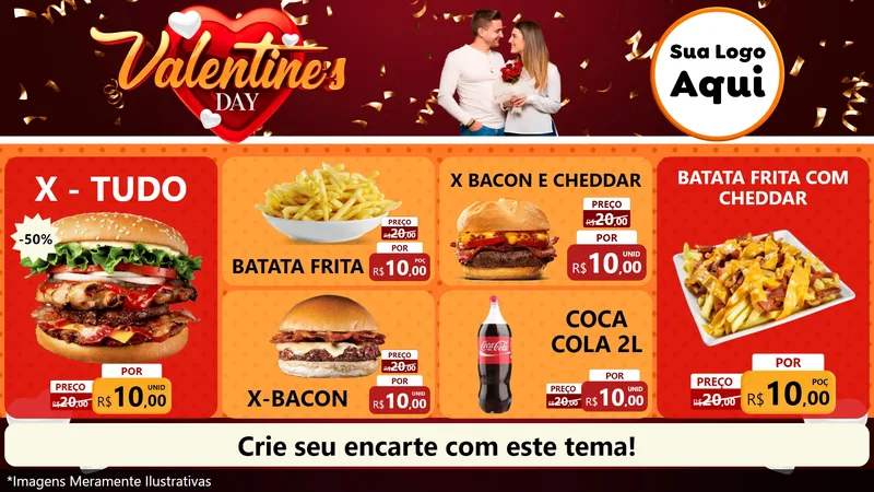 Modelo de TV para TV Horizontal com o tema Valentine's Day para Hamburgueria