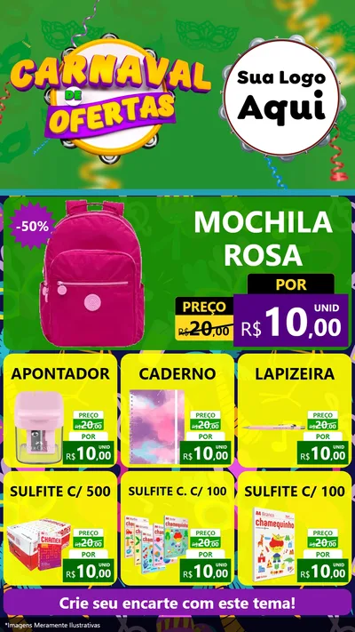 Modelo de Rede Social para Stories com o tema Carnaval de Ofertas para Papelaria