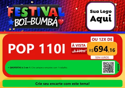 Modelo de Cartaz para Cartaz A4 Horizontal com o tema Festival Boi-Bumbá para Concessionaria de Motos