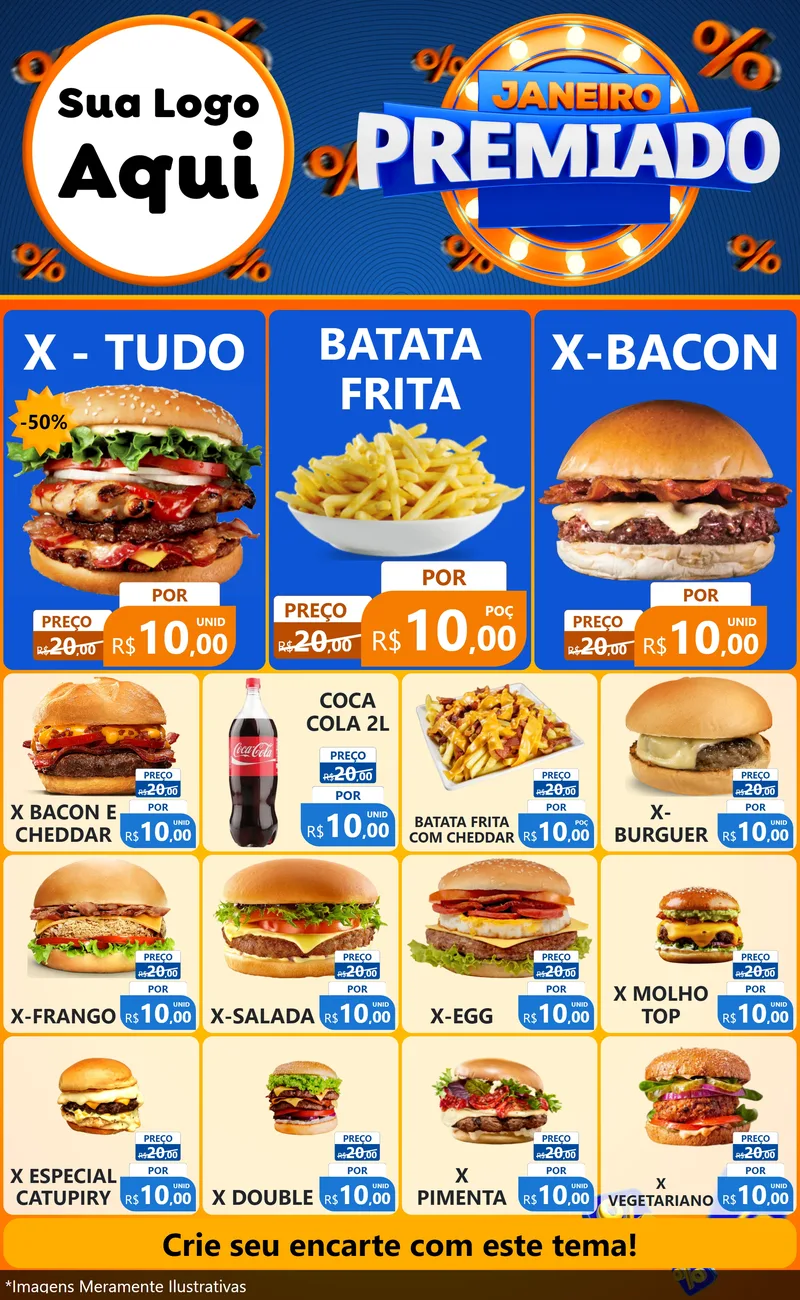 Modelo de Encarte para Encarte Grande com o tema Janeiro Premiado para Hamburgueria