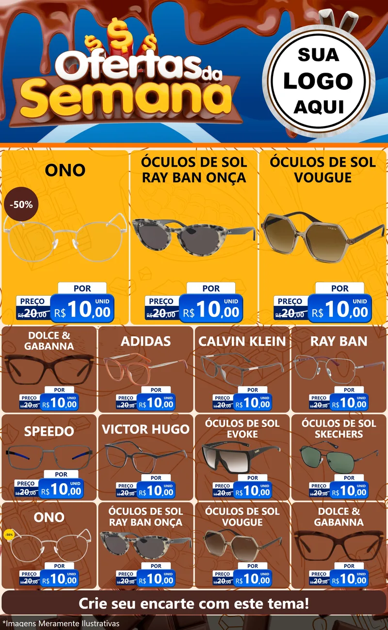 Modelo de Encarte para Encarte Grande com o tema Ofertas da Semana - Páscoa para Óticas