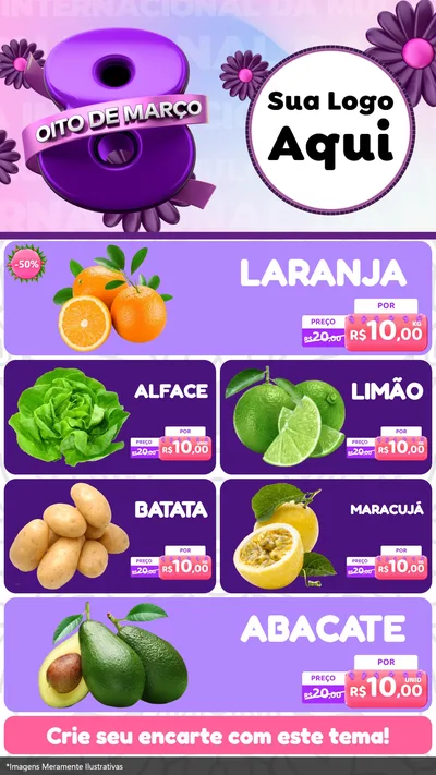 Modelo de TV para TV Vertical com o tema Oito de Março - Dia da Mulher para Hortifrúti