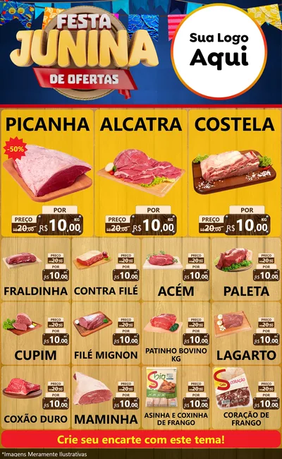 Modelo de Encarte para Encarte Grande com o tema Festa Junina de Ofertas para Açougue