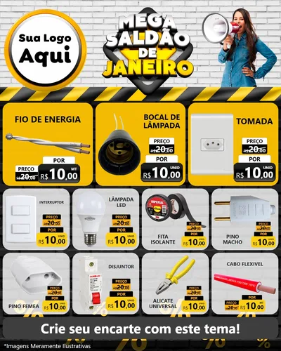Modelo de Rede Social para Feed Instagram com o tema Mega Saldão de Janeiro para Materiais Elétricos