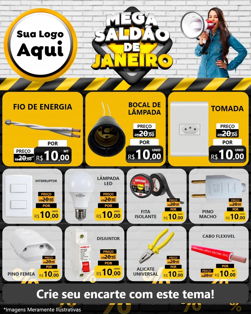 Modelo de Rede Social para Feed Instagram com o tema Mega Saldão de Janeiro para Materiais Elétricos