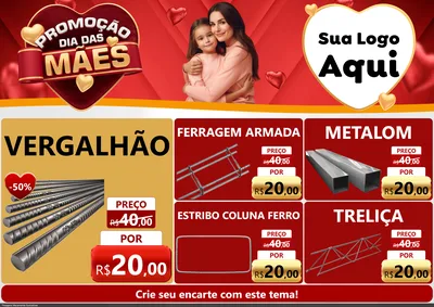 Modelo de Encarte para Encarte A4 Horizontal com o tema Promoção Dia das Mães para Ferragens