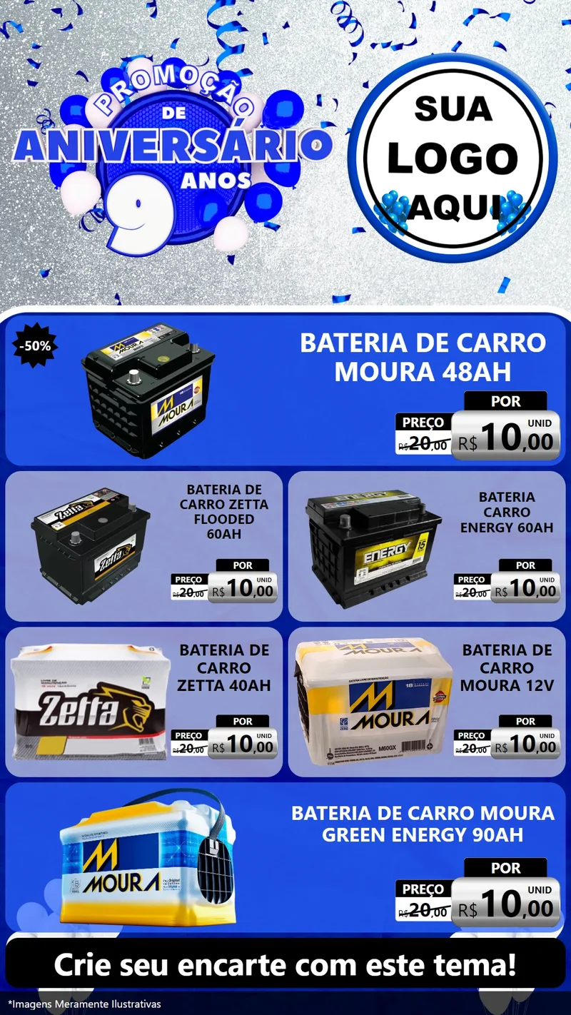 Modelo de TV para TV Vertical com o tema Promoção de Aniversário - 9 Anos para Baterias Elétricas