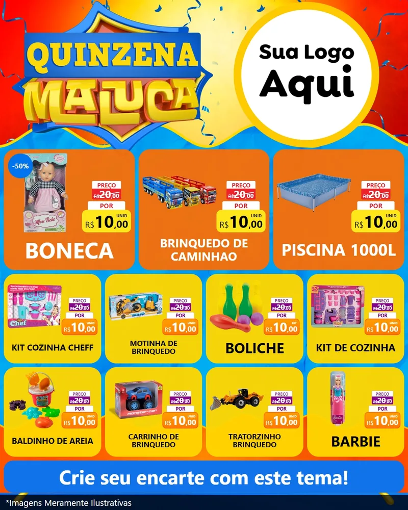 Modelo de Rede Social para Feed Instagram com o tema Quinzena Maluca para Brinquedos
