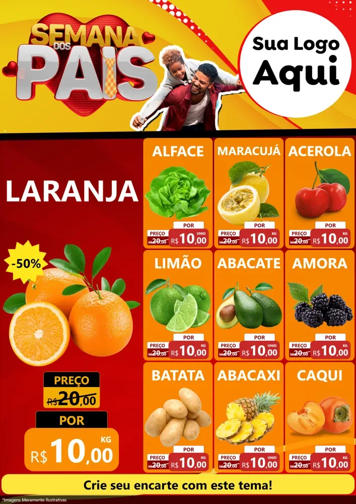 Modelo de Encarte para Encarte A4 Vertical com o tema Semana Dos Pais para Hortifrúti