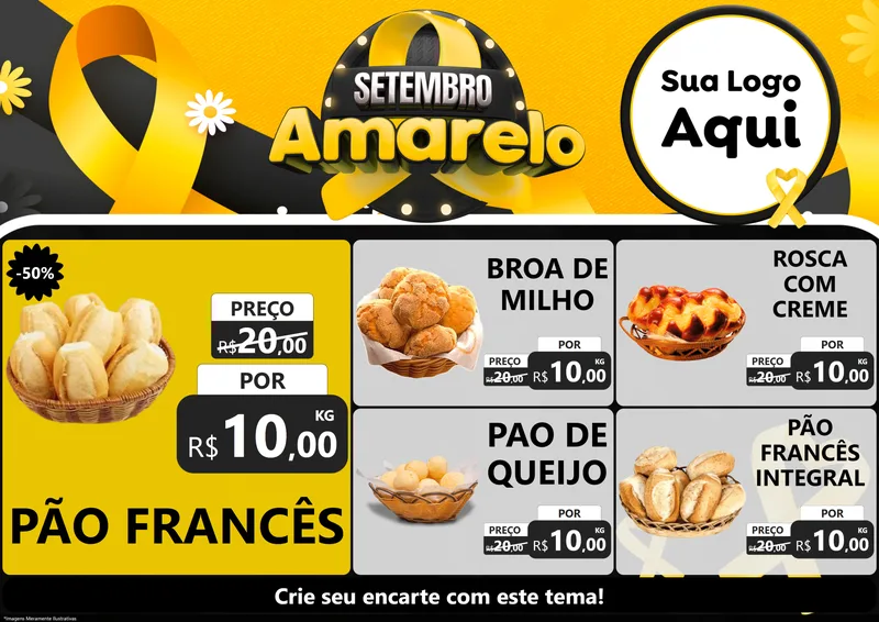 Modelo de Encarte para Encarte A4 Horizontal com o tema Setembro Amarelo para Padaria
