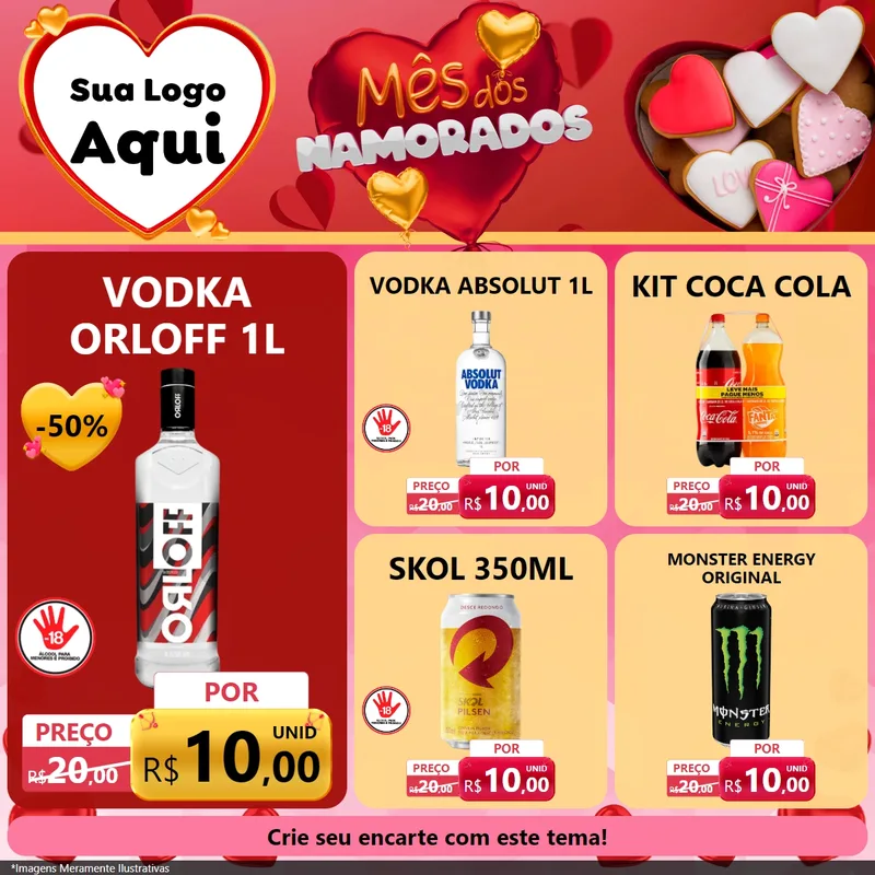 Modelo de Rede Social para Feed Facebook com o tema Mês dos Namorados para Distribuidora de bebidas