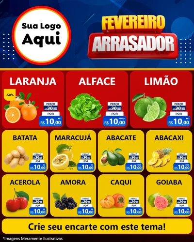 Modelo de Rede Social para Feed Instagram com o tema Fevereiro Arrasador para Hortifrúti