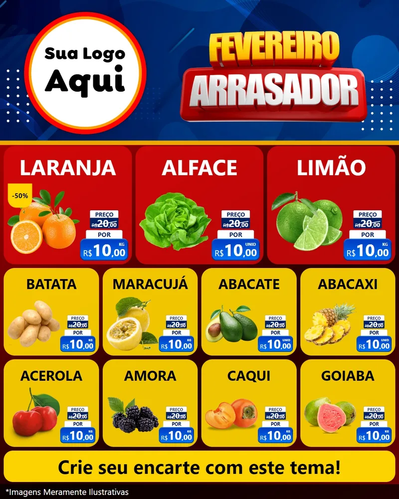 Modelo de Rede Social para Feed Instagram com o tema Fevereiro Arrasador para Hortifrúti