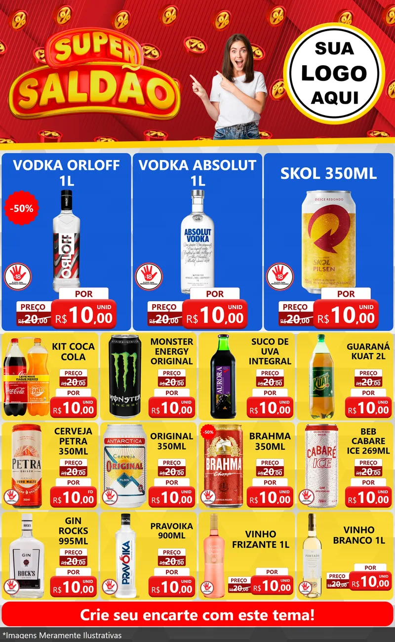 Modelo de Encarte para Encarte Grande com o tema Super Saldão para Distribuidora de bebidas