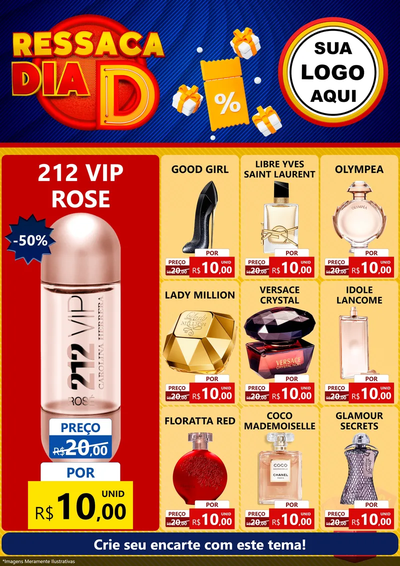 Modelo de Encarte para Encarte A4 Vertical com o tema Ressaca Dia D para Perfumes