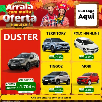Modelo de Rede Social para Feed Facebook com o tema Arraiá Com Muita Oferta - É Aqui Sô! para Concessionaria de Carros