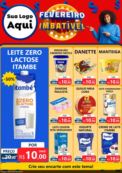 Modelo de Encarte para Encarte A4 Vertical com o tema Fevereiro Imbatível para Frios e Laticínios