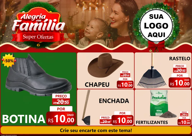 Modelo de Encarte para Encarte A4 Horizontal com o tema Alegria Em Família - Super Ofertas para Agropecuária