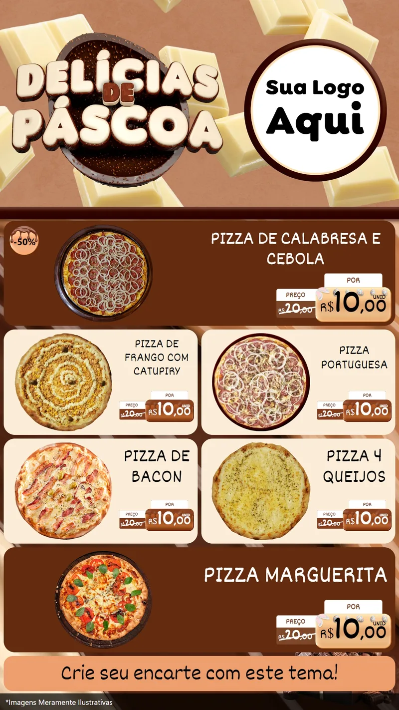 Modelo de TV para TV Vertical com o tema Delícias de Páscoa para Pizzaria